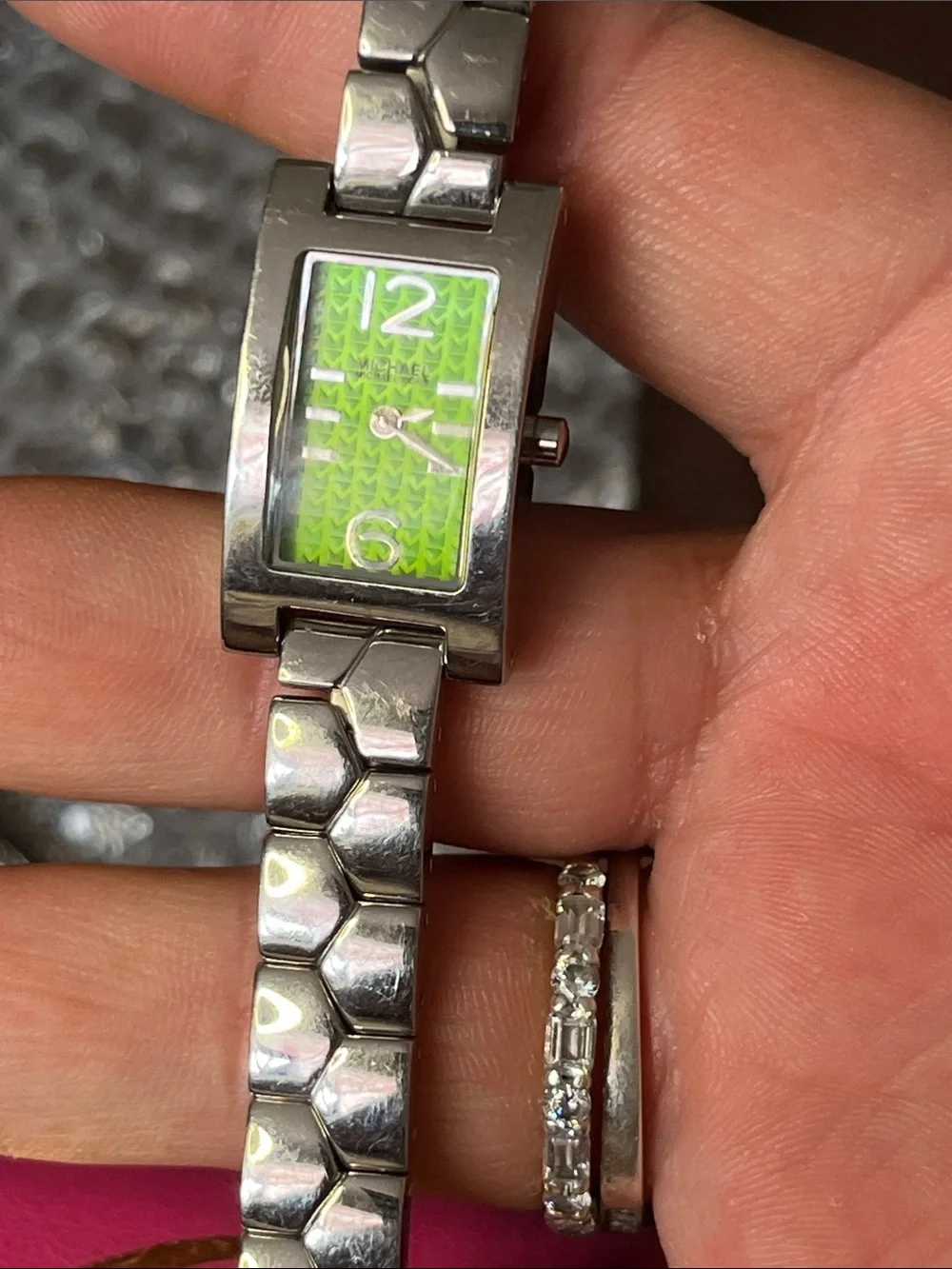 Michael Kors Silver-Tone Bracelet Watch with Neon Green Patterned Dial - Picture 8 of 11